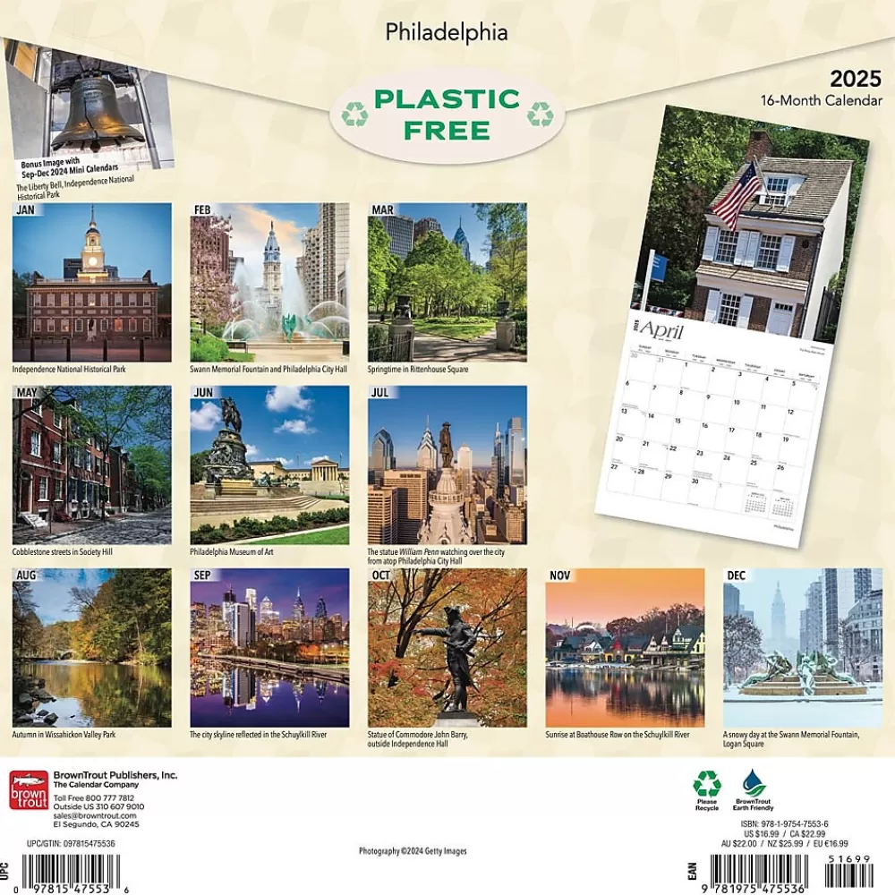 BrownTrout 2025 Calendars<2025 Philadelphia 12" x 12" Monthly Wall Calendar (9781975475536)