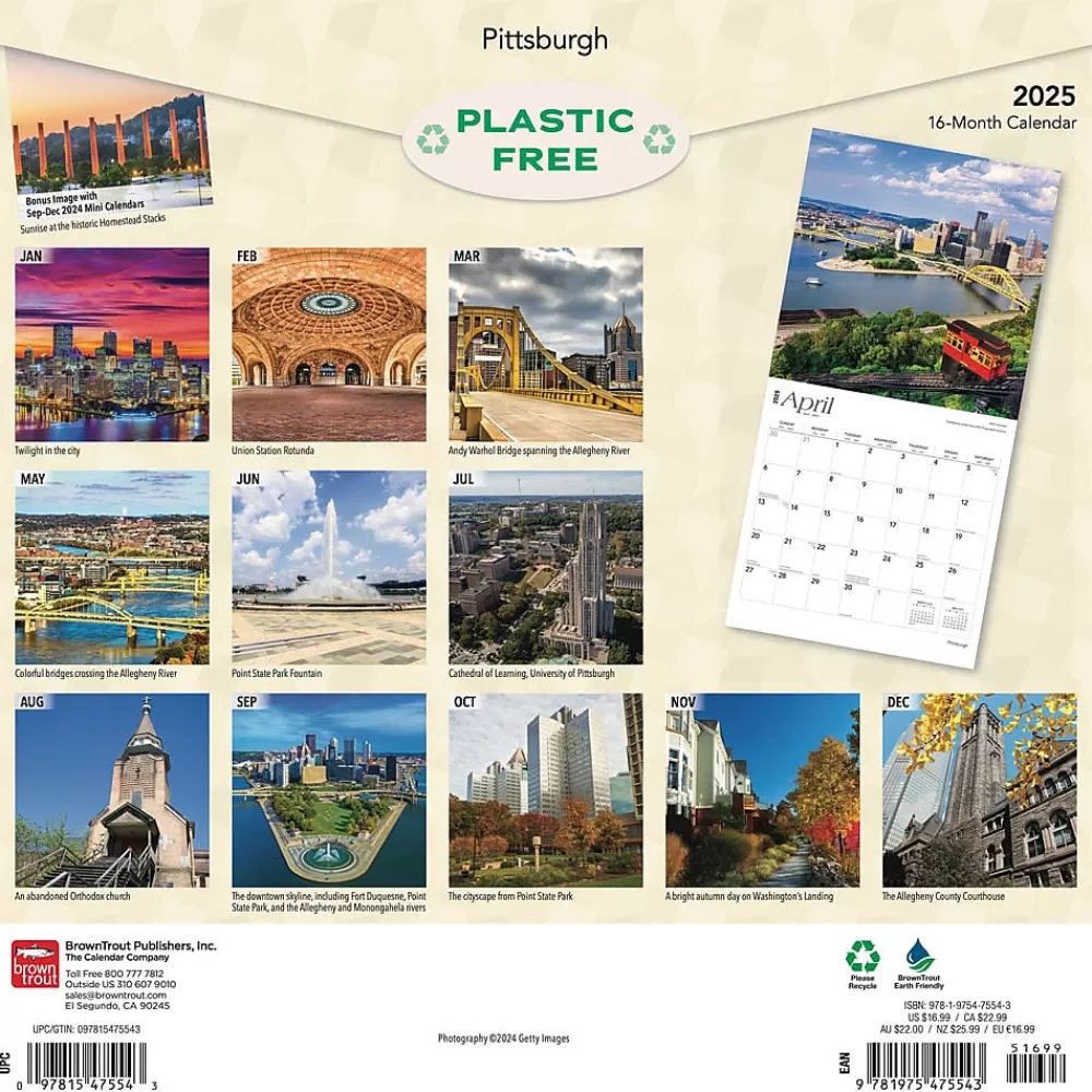 BrownTrout 2025 Calendars<2025 Pittsburgh 12" x 12" Monthly Wall Calendar (9781975475543)