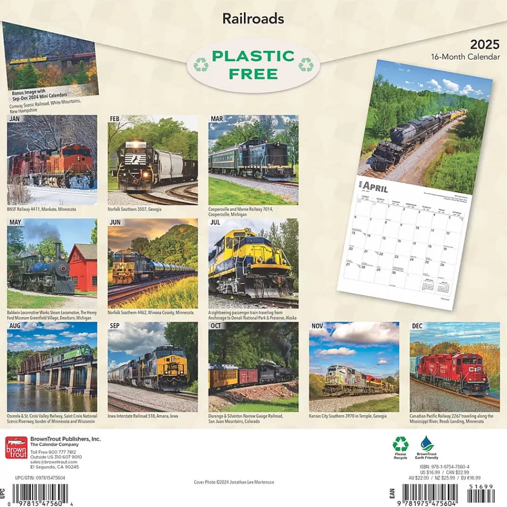 BrownTrout 2025 Calendars<2025 Railroads 12" x 12" Monthly Square Wall Calendar (9781975475604)