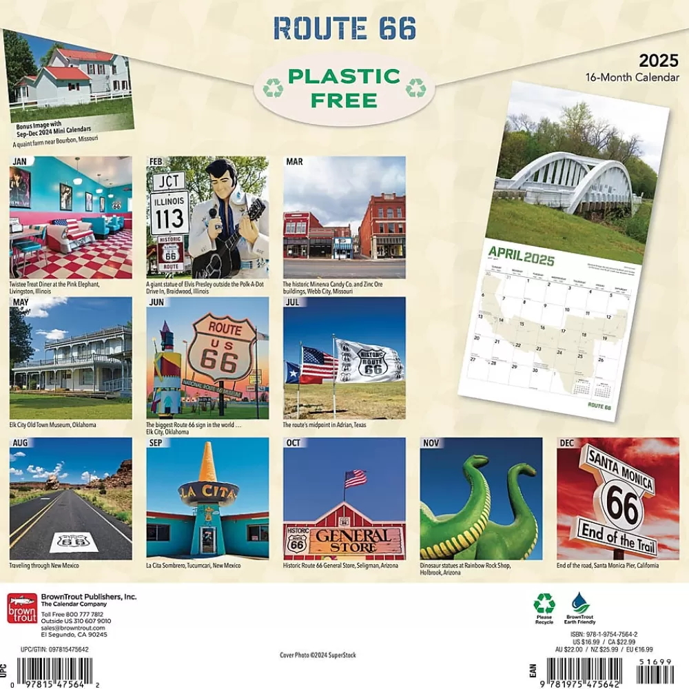 BrownTrout 2025 Calendars<2025 Route 66 12" x 24" Monthly Square Wall Calendar, (9781975475642)