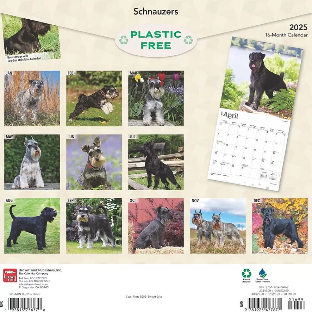 BrownTrout 2025 Calendars<2025 Schnauzers 12" x 24" Monthly Square Wall Calendar (9781975477677)