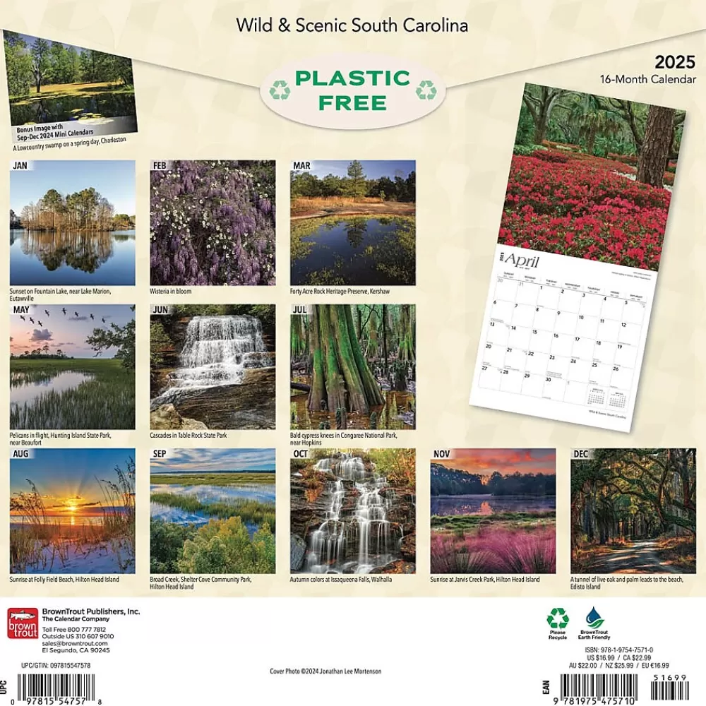 BrownTrout 2025 Calendars<2025 South Carolina Wild & Scenic 12" x 12" Monthly Square Wall Calendar (9781975475710)
