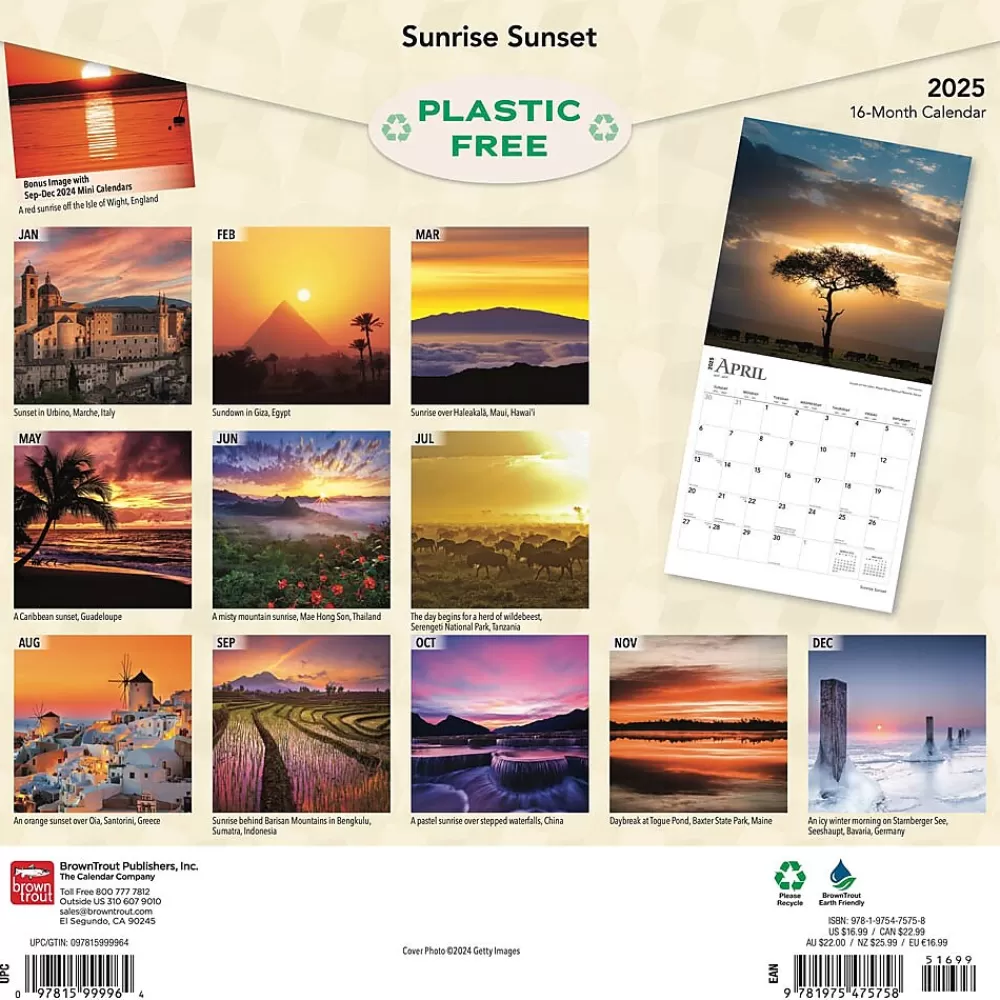 BrownTrout 2025 Calendars<2025 Sunrise Sunset 12" x 12" Monthly Wall Calendar (9781975475758)