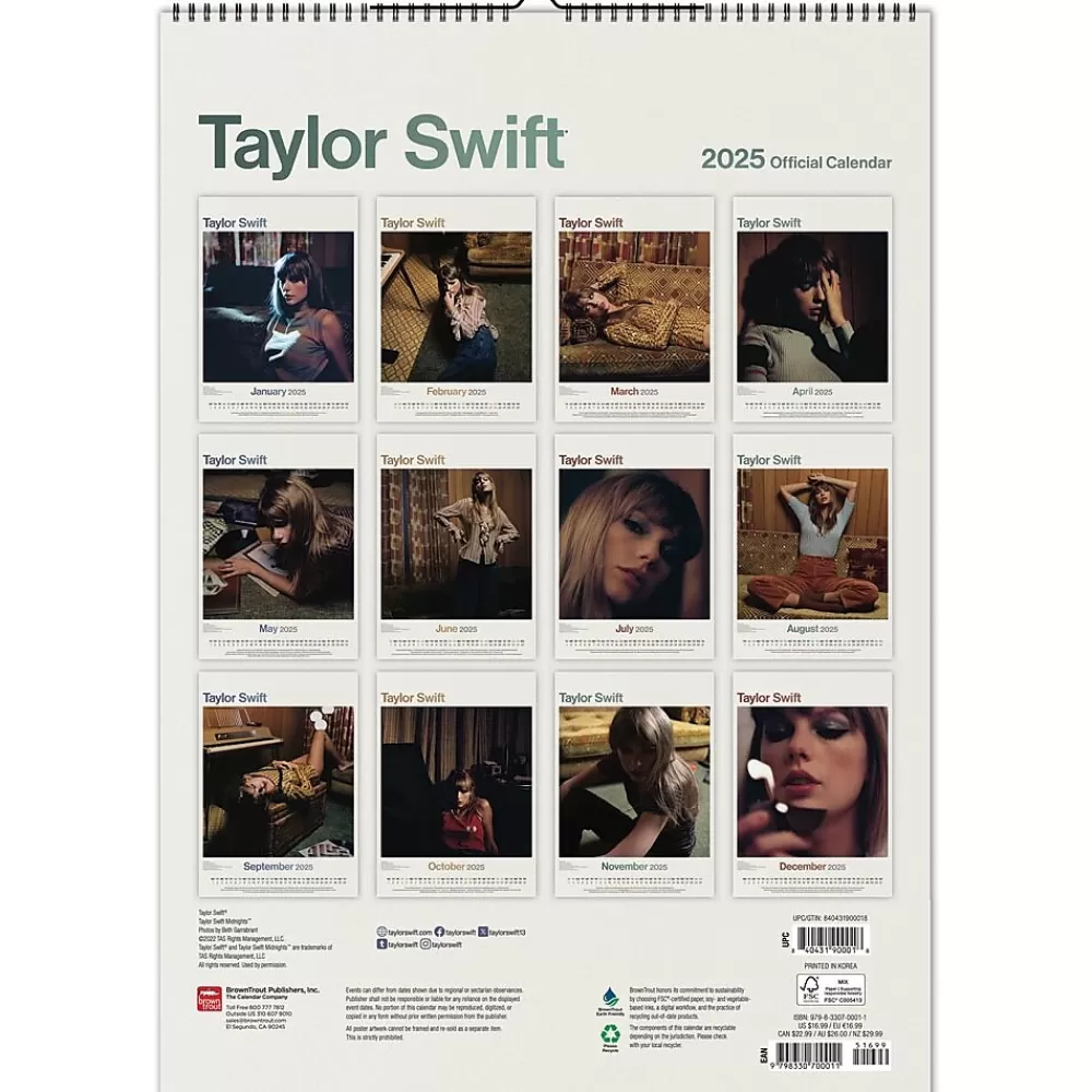 BrownTrout 2025 Calendars<2025 Taylor Swift 11.7" x 16.5" Monthly Wall Calendar (9798330700011)