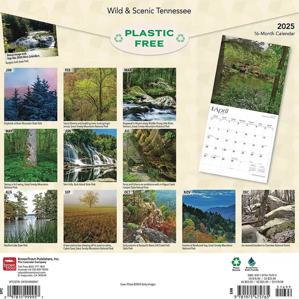 BrownTrout 2025 Calendars<2025 Tennessee Wild & Scenic 12" x 12" Monthly Wall Calendar (9781975475765)