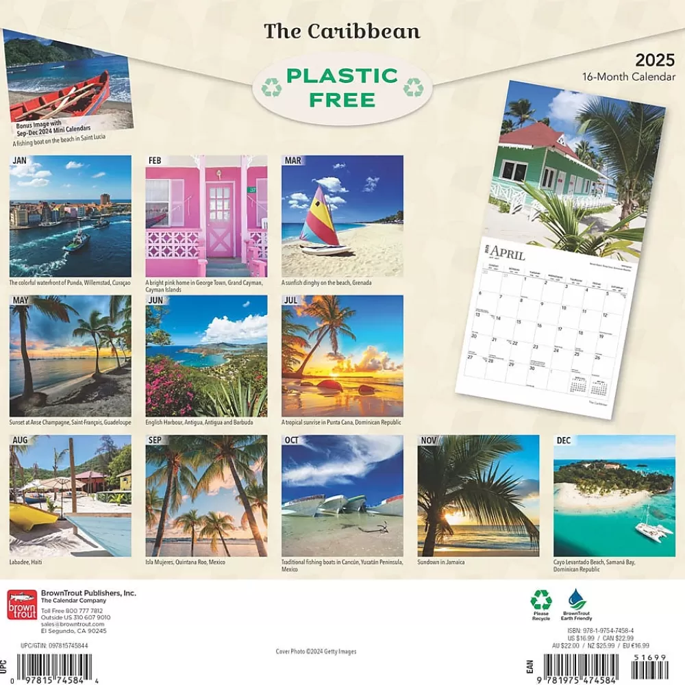 BrownTrout 2025 Calendars<2025 The Caribbean 12" x 12" Monthly Wall Calendar (9781975474584)