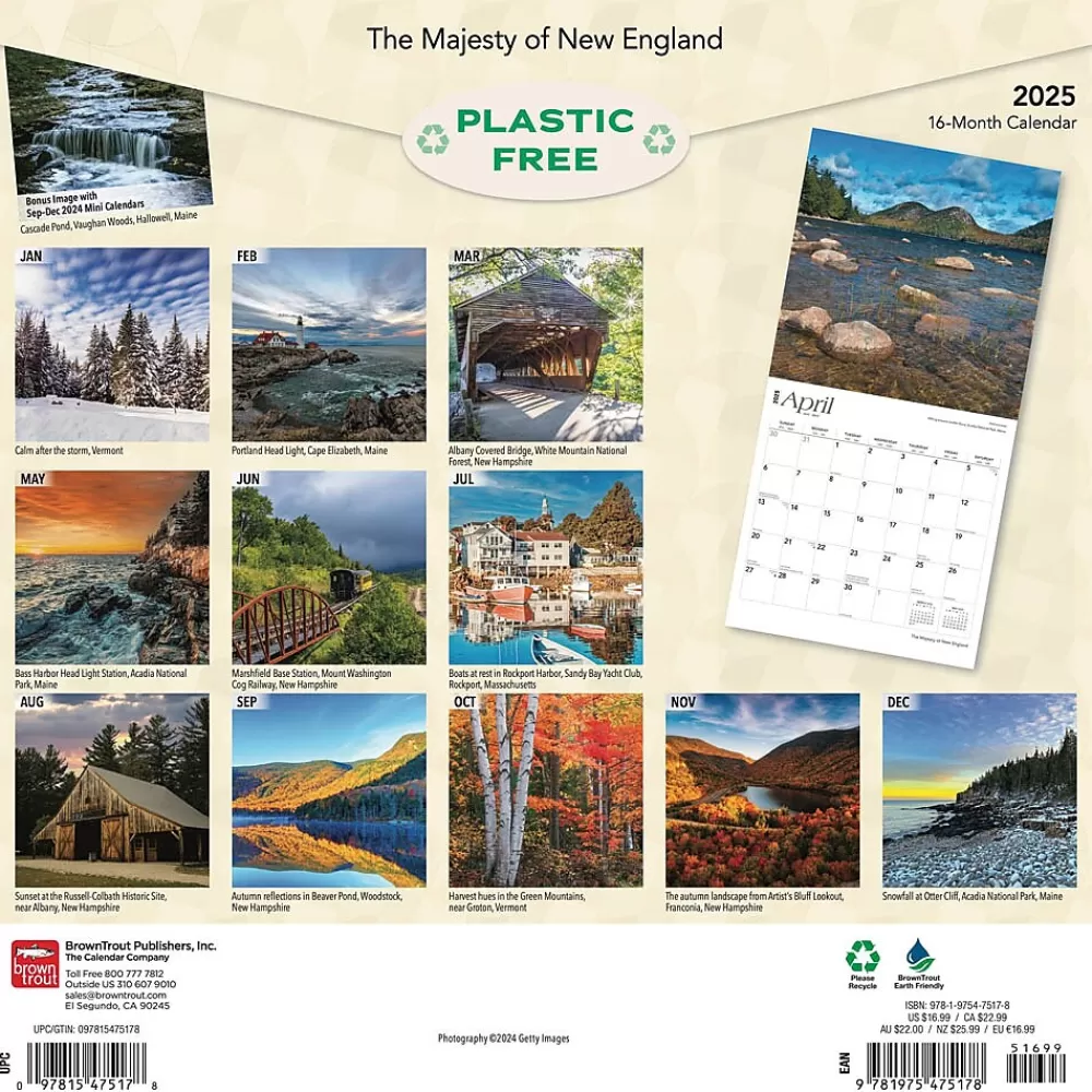 BrownTrout 2025 Calendars<2025 The Majesty of New England 12" x 12" Monthly Square Wall Calendar (9781975475178)