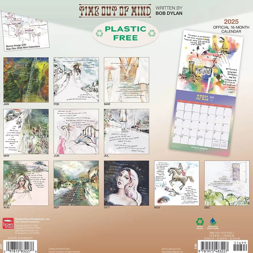 BrownTrout 2025 Calendars<2025 Time Out of Mind Lyrics Written by Bob Dylan 12" x 12" Monthly Square Wall Calendar (9781975483227)