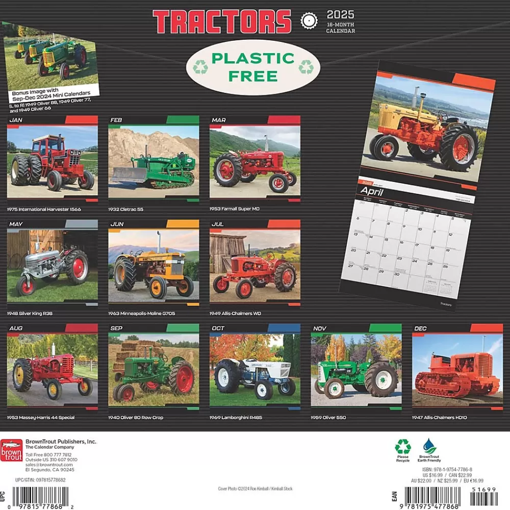 BrownTrout 2025 Calendars<2025 Tractors 12" x 12" Monthly Square Wall Calendar (9781975477868)