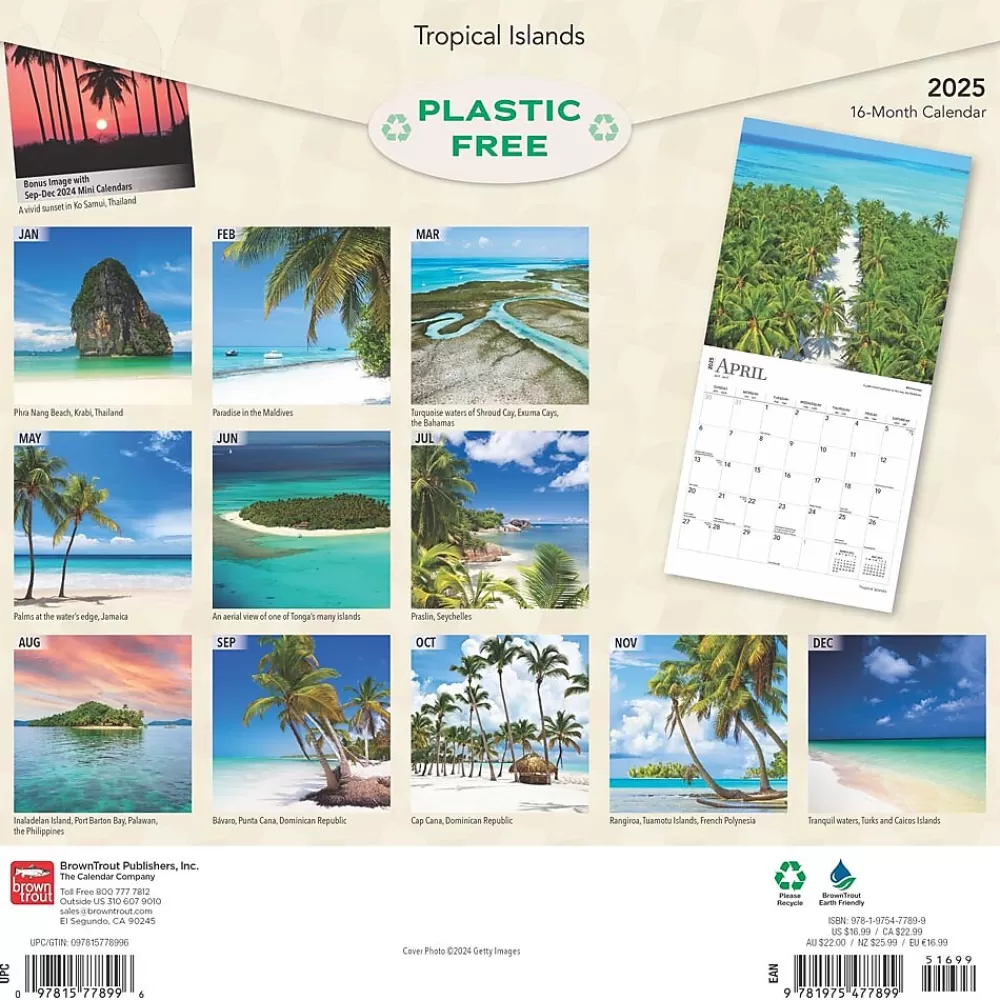 BrownTrout 2025 Calendars<2025 Tropical Islands 12" x 12" Monthly Wall Calendar (9781975477899)