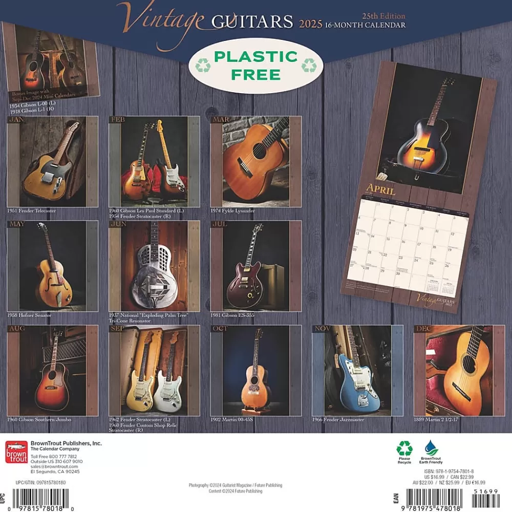BrownTrout 2025 Calendars<2025 Vintage Guitars 12" x 12" Monthly Wall Calendar (9781975478018)
