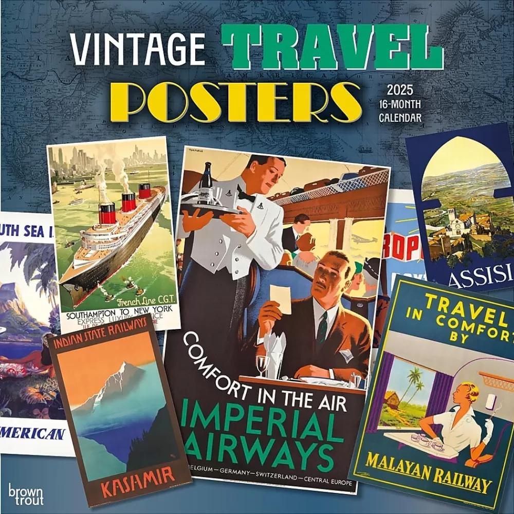 BrownTrout 2025 Calendars<2025 Vintage Travel Posters 12" x 12" Monthly Wall Calendar (9781975475857)