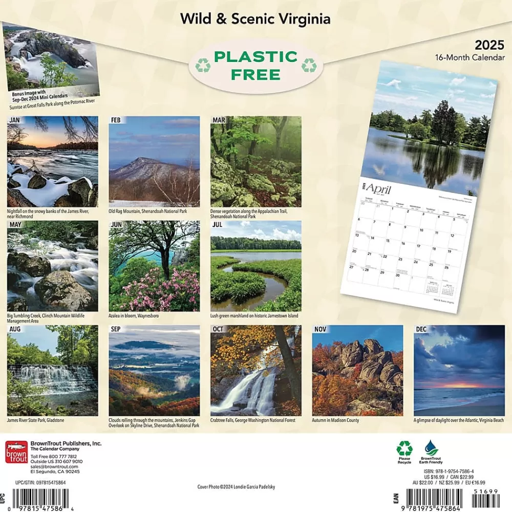 BrownTrout 2025 Calendars<2025 Virginia Wild & Scenic 12" x 12" Monthly Wall Calendar (9781975475864)