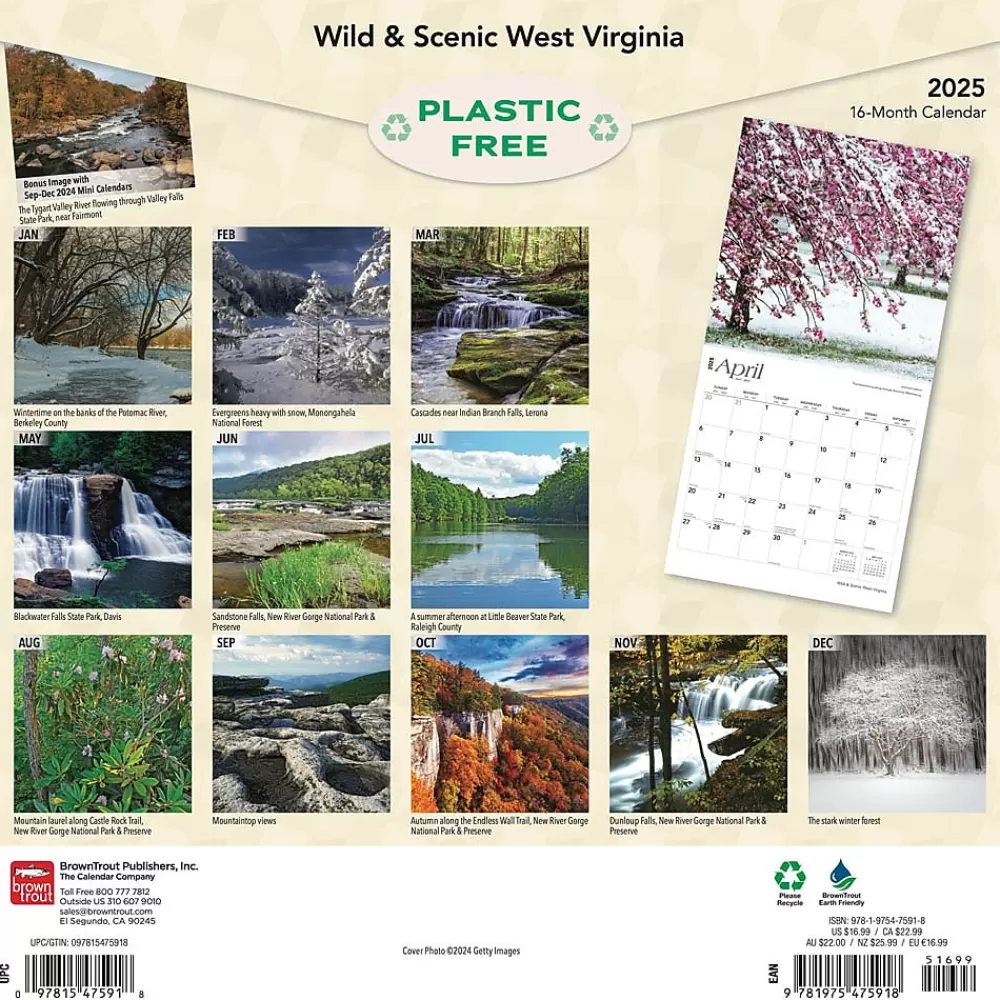 BrownTrout 2025 Calendars<2025 West Virginia Wild & Scenic 12" x 12" Monthly Wall Calendar (9781975475918)