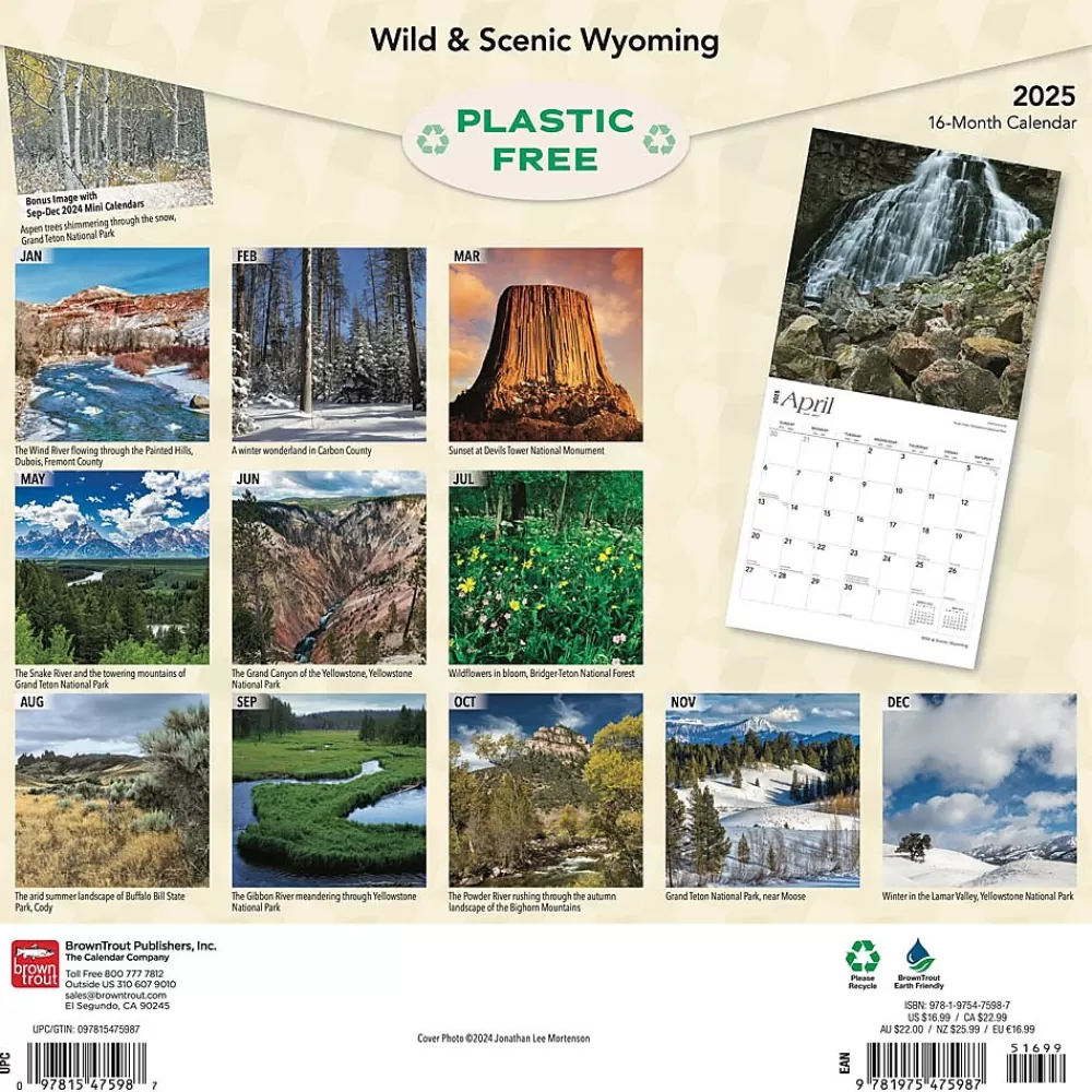 BrownTrout 2025 Calendars<2025 Wyoming Wild & Scenic 12" x 12" Monthly Wall Calendar (9781975475987)