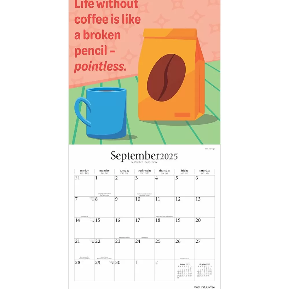 BrownTrout 2025 Calendars<2025 Brush Dance But First Coffee 12" x 24" Monthly Square Wall Calendar, (9781975478544)