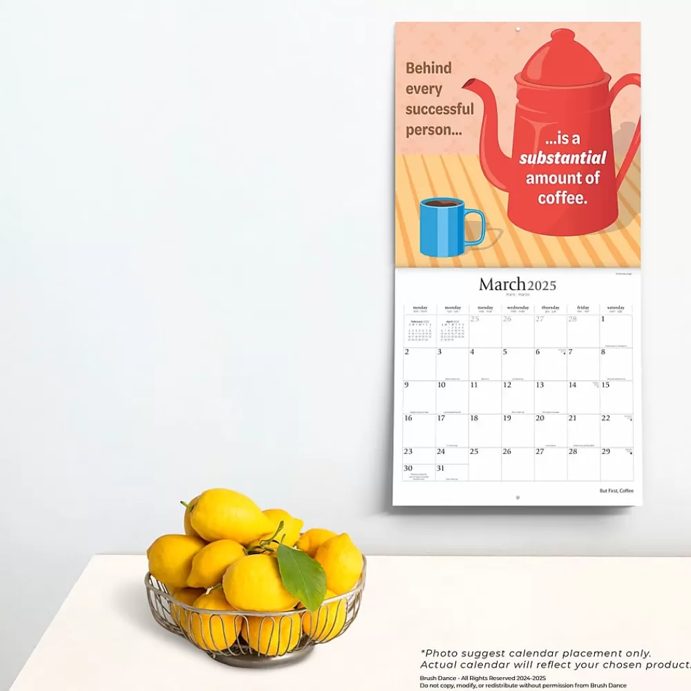 BrownTrout 2025 Calendars<2025 Brush Dance But First Coffee 12" x 24" Monthly Square Wall Calendar, (9781975478544)