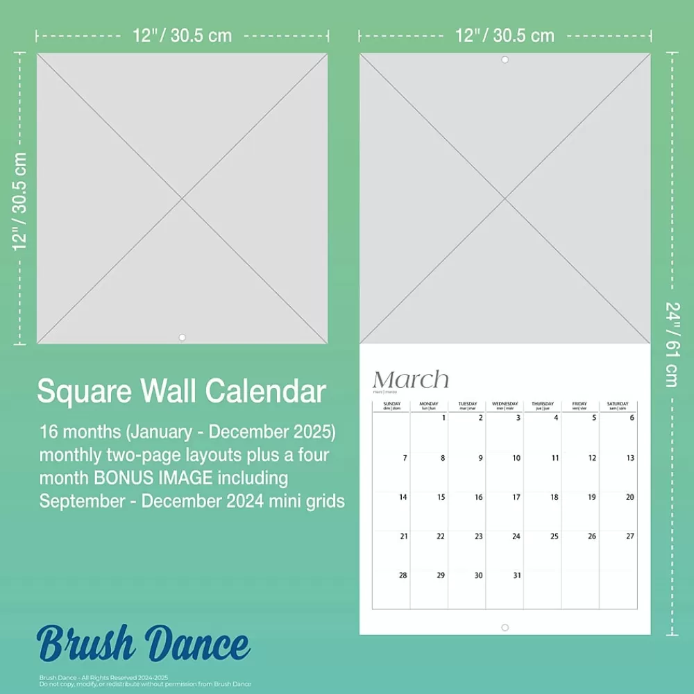BrownTrout 2025 Calendars<2025 Brush Dance But First Coffee 12" x 24" Monthly Square Wall Calendar, (9781975478544)