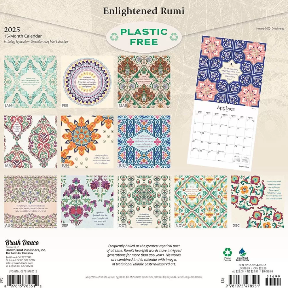 Brush Dance 2025 Calendars<2025 Enlightened Rumi 12" x 24" Monthly Square Wall Calendar (9781975478551)