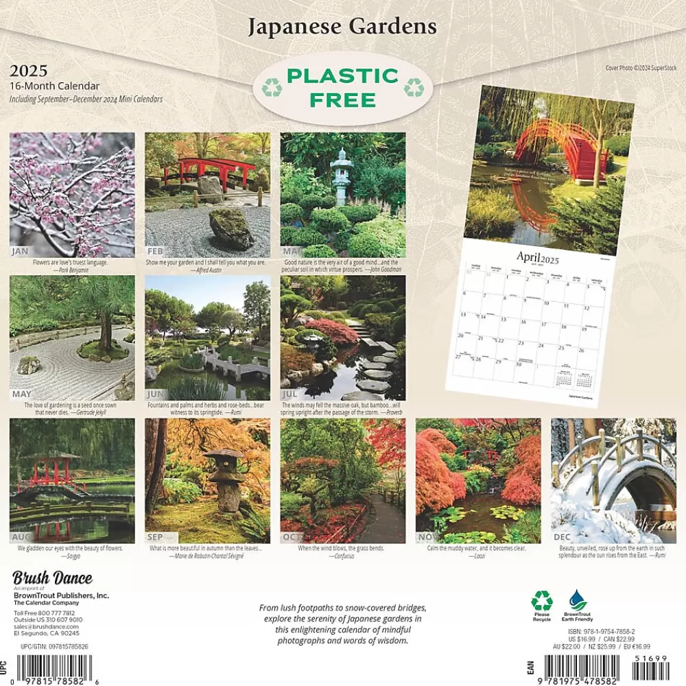 Brush Dance 2025 Calendars<2025 Japanese Gardens 12" x 12" Monthly Wall Calendar (9781975478582)