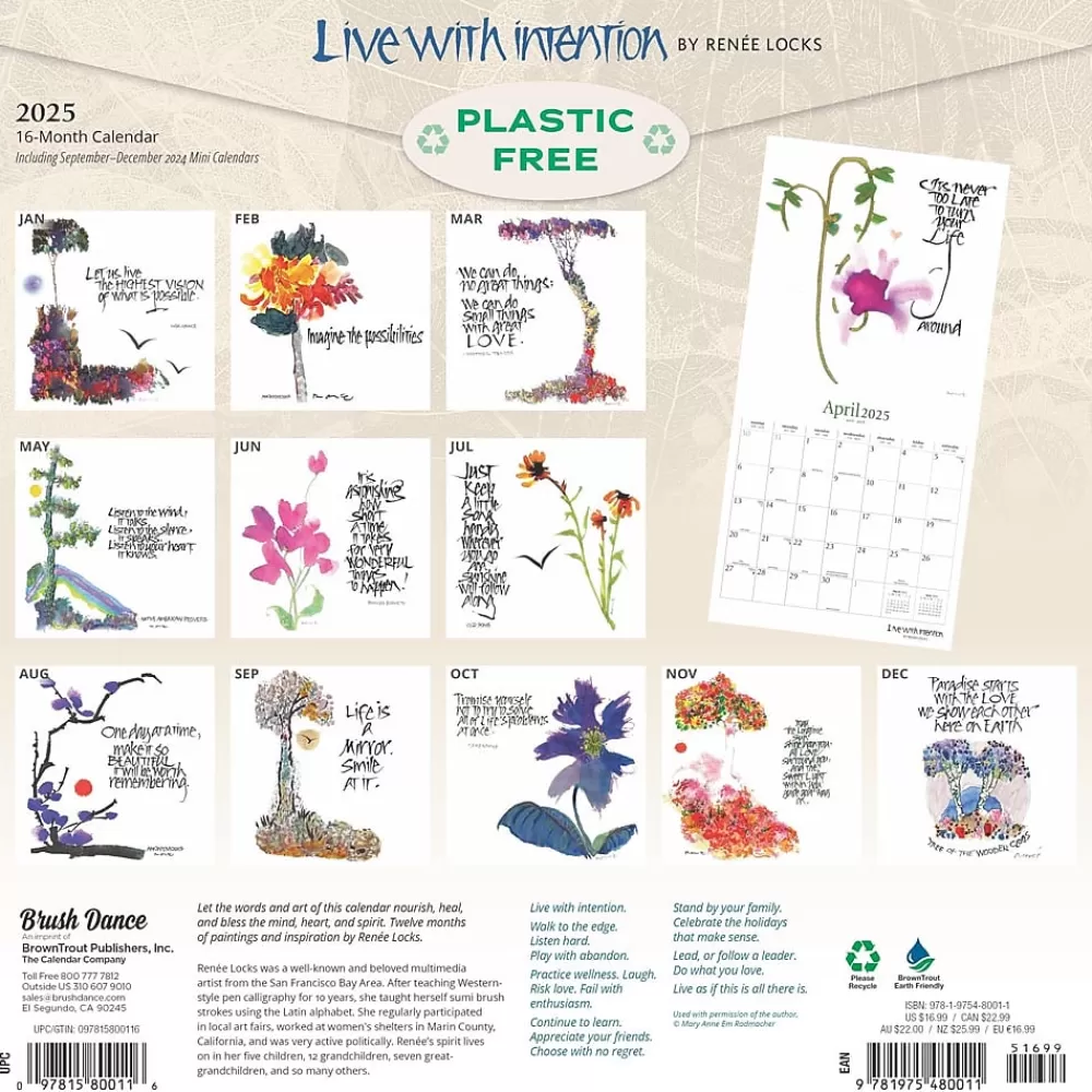 Brush Dance 2025 Calendars<2025 Live with Intention 12" x 12" Monthly Square Wall Calendar (9781975480011)