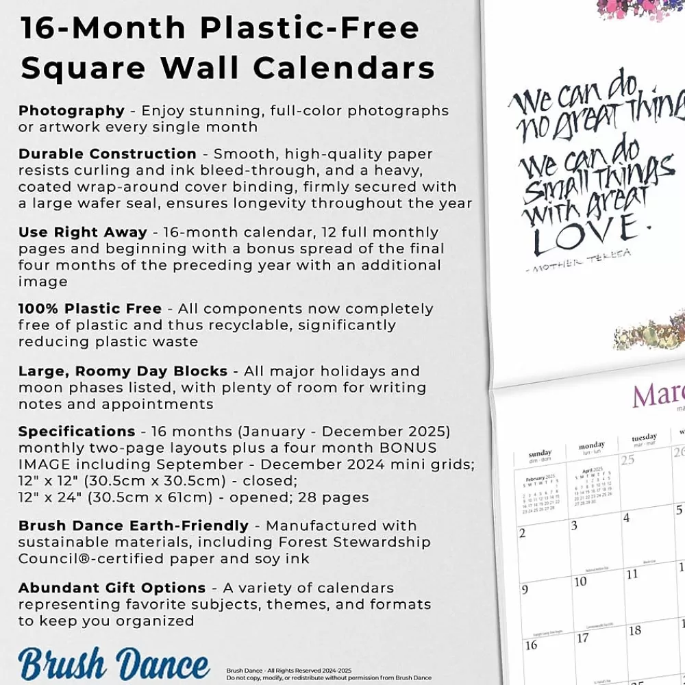Brush Dance 2025 Calendars<2025 Live with Intention 12" x 12" Monthly Square Wall Calendar (9781975480011)