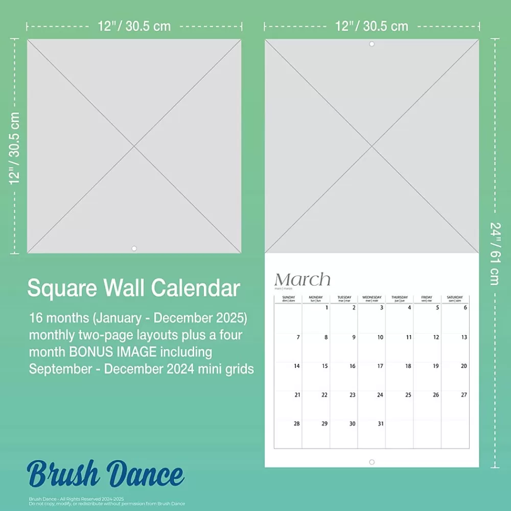 Brush Dance 2025 Calendars<2025 Live with Intention 12" x 12" Monthly Square Wall Calendar (9781975480011)