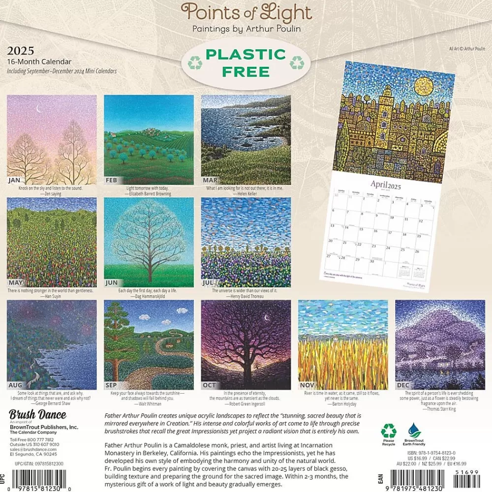 BrownTrout 2025 Calendars<2025 Brush Dance Points of Light 12" x 24" Monthly Square Wall Calendar, (9781975481230)