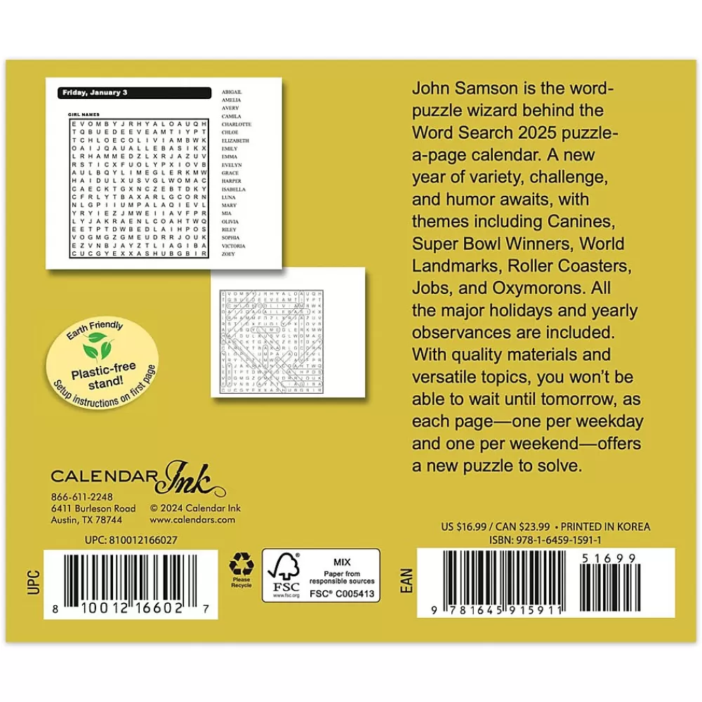 Cal Ink 2025 Calendars<2025 Word Search 6" x 5" Day-to-Day Desktop Box Calendar (9781645915911)