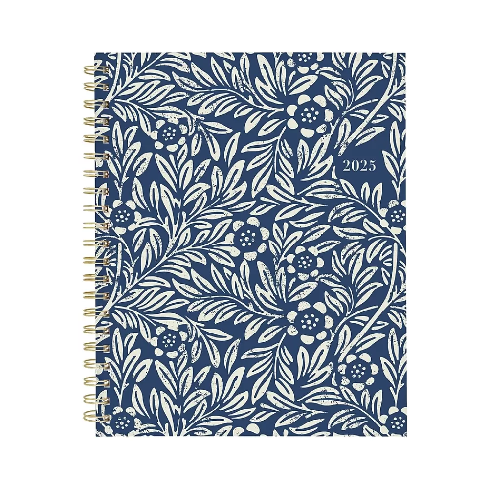 Cambridge 2025 Planners<2025 Blockprint 8.5" x 11" Weekly & Monthly Planner, Cotton Cover, Blue/White (1724-905-25)