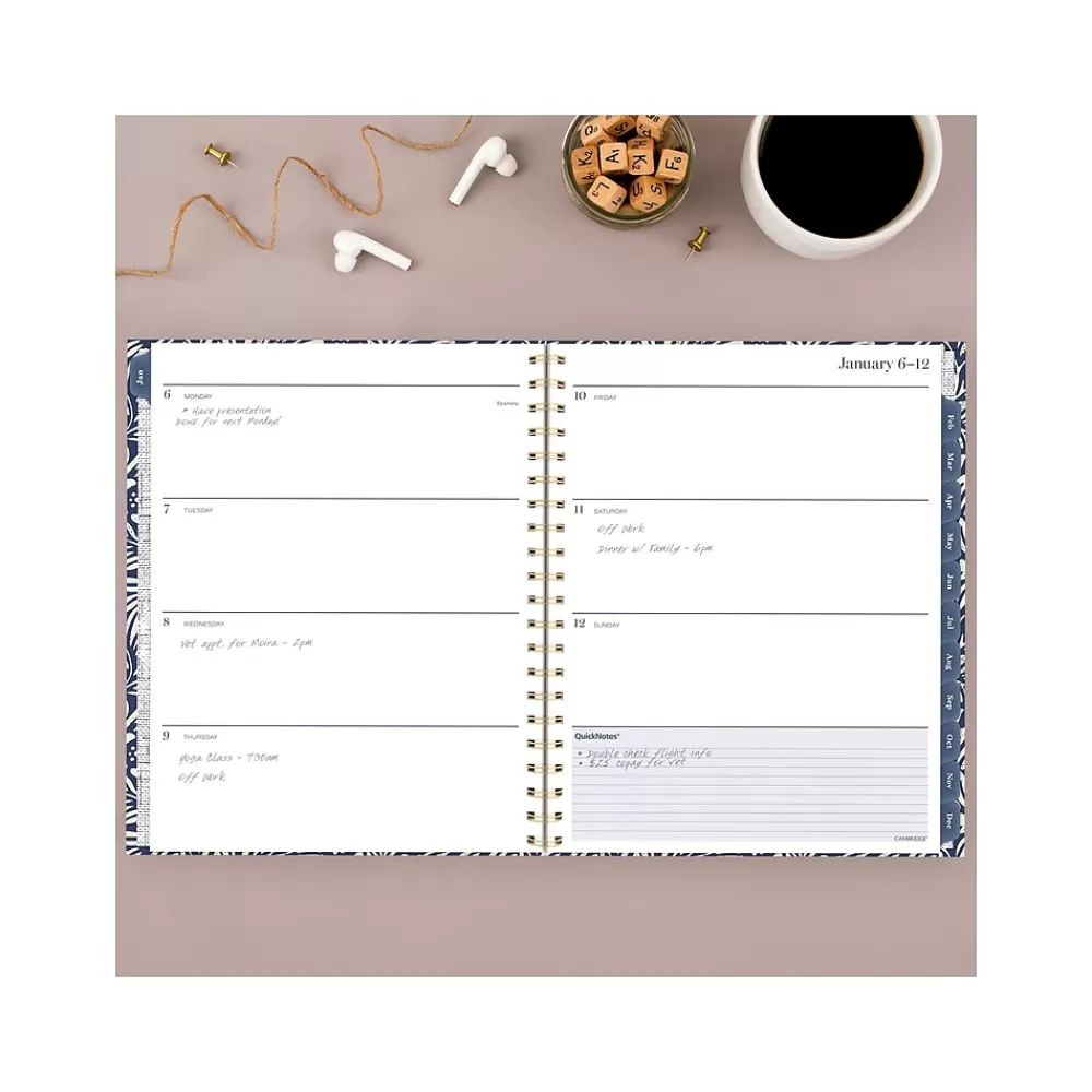 Cambridge 2025 Planners<2025 Blockprint 8.5" x 11" Weekly & Monthly Planner, Cotton Cover, Blue/White (1724-905-25)