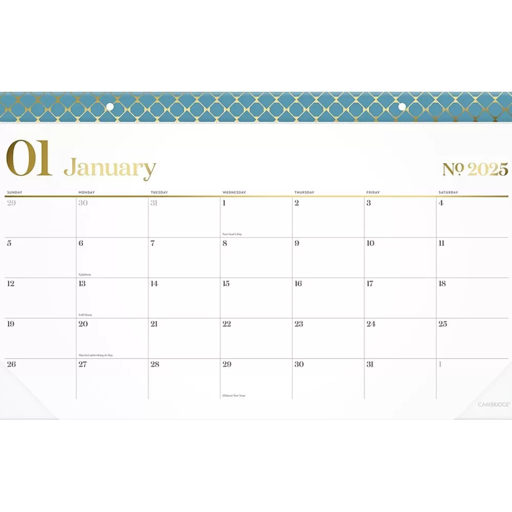 Cambridge 2025 Calendars<2025 WorkStyle 17.75" x 11" Monthly Desk Pad Calendar, Seaside Blue (1606-705-12-25)