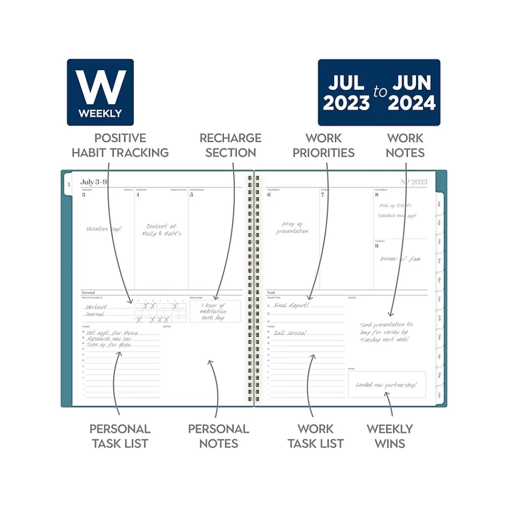 Cambridge Academic Planners<2023-2024 WorkStyle Balance 8.5" x 11" Academic Weekly & Monthly Planner, Teal/Gold (1606-905A-12-24)