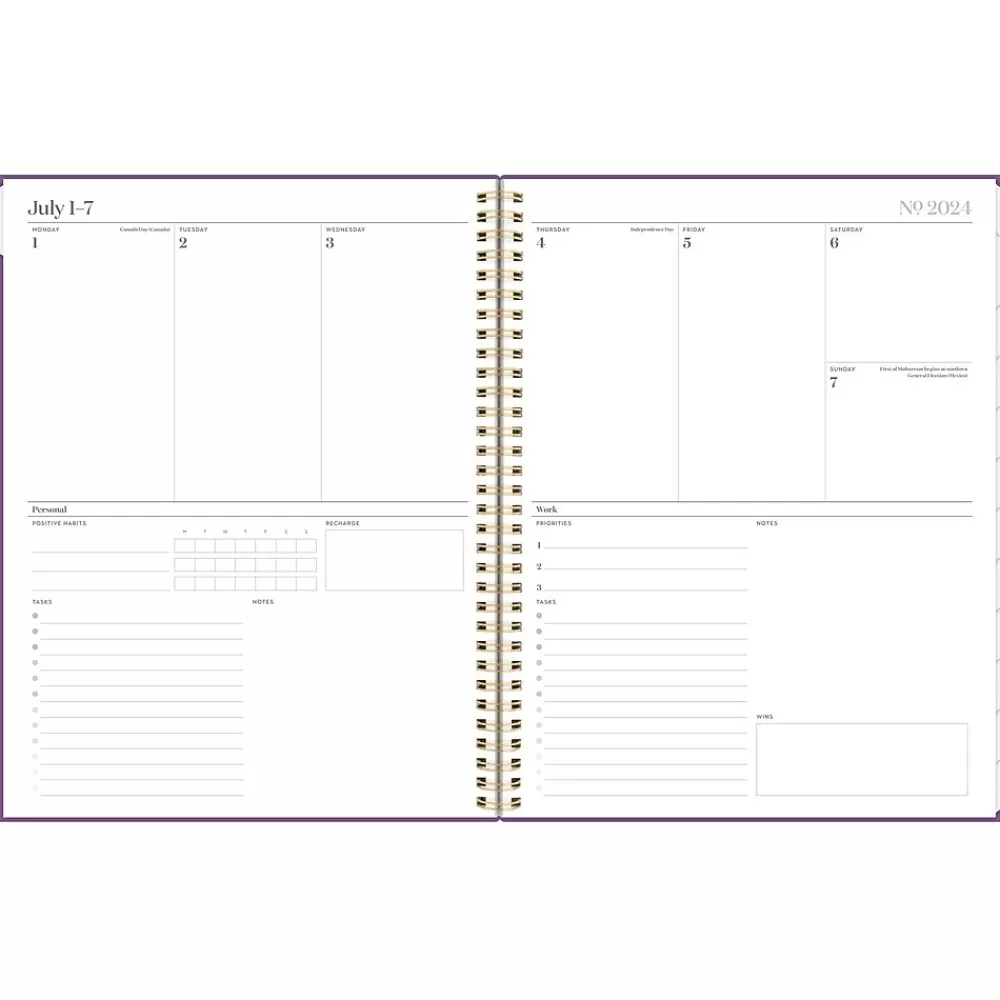 Cambridge Academic Planners<2024-2025 WorkStyle Balance Purple Swirl 8.5" x 11" Academic Weekly & Monthly Planner, Poly Cover, Purple/Gold