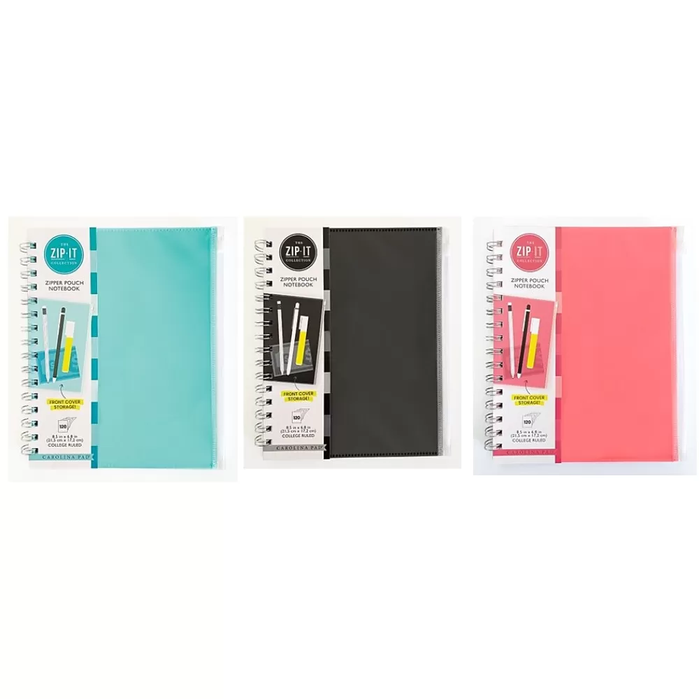 Carolina Pad Notebooks<Zip-It 1-Subject Professional Notebooks, 7" x 8.75", College Ruled, 120 Sheets (55025)