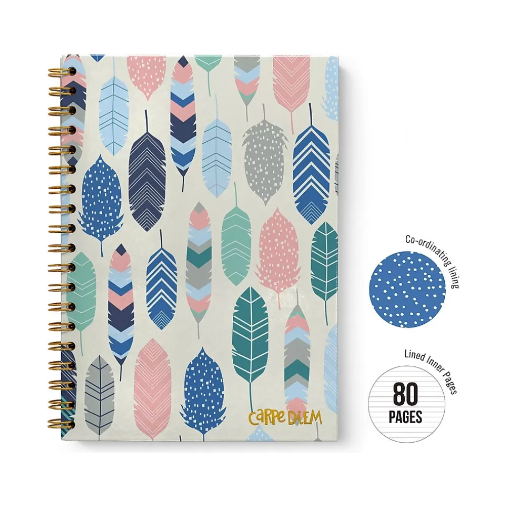 Carpe Diem Subject Notebooks<Feathers 1-Subject Notebook, 7.5" x 9.75", Wide-Ruled, 80 Sheets, Multicolor (9379-CD)