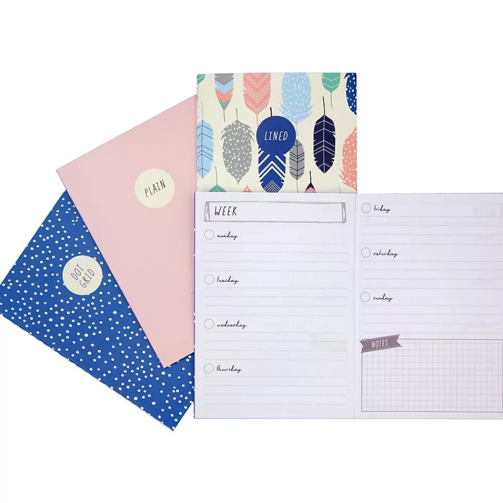 Carpe Diem Subject Notebooks<Feathers 1-Subject Notebooks, 4.1" x 5.8", 16 Sheets, Ruled, Assorted Colors, 4/Pack (9368-CD)
