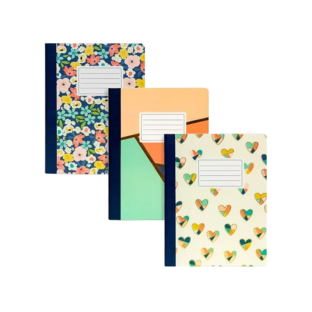 Carpe Diem Composition Notebooks<Floral Love Composition Notebooks, 7.5" x 9.75", College-Ruled, 70 Sheet, Assorted Colors, 3/Pack(9096-CD)