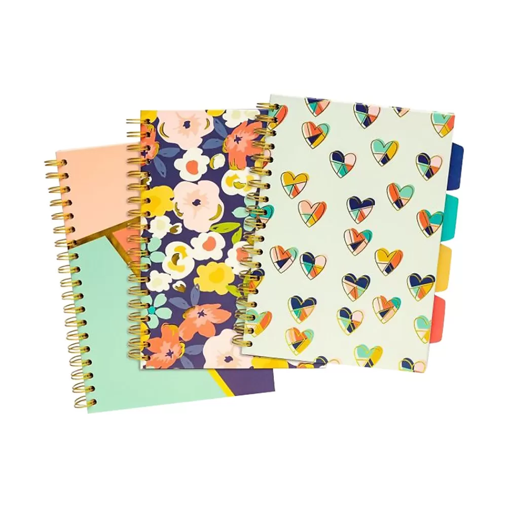 Carpe Diem Subject Notebooks<Floral Love 5-Subject Subject Notebooks, 7.09" x 10", College Ruled, 100 Sheets, Assorted Colors, 3/Pack (9033-CD)