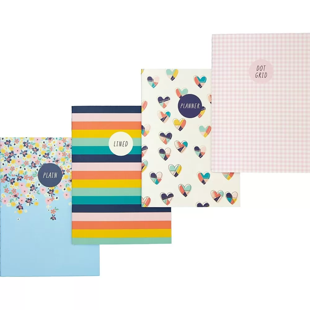 Carpe Diem Subject Notebooks<Hearts 1-Subject Notebooks, 4.1" x 5.8", 16 Sheets, Assorted Colors, 4/Pack (9367-CD)