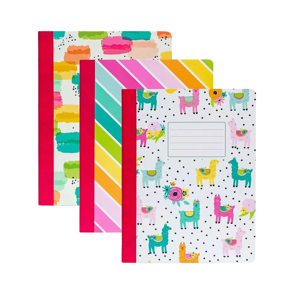 Carpe Diem Composition Notebooks<Rainbow Color Wash Composition Notebooks, 7.5" x 9.45", College Ruled, 70 Sheets, Assorted Colors, 3/Pack (9095-CD)