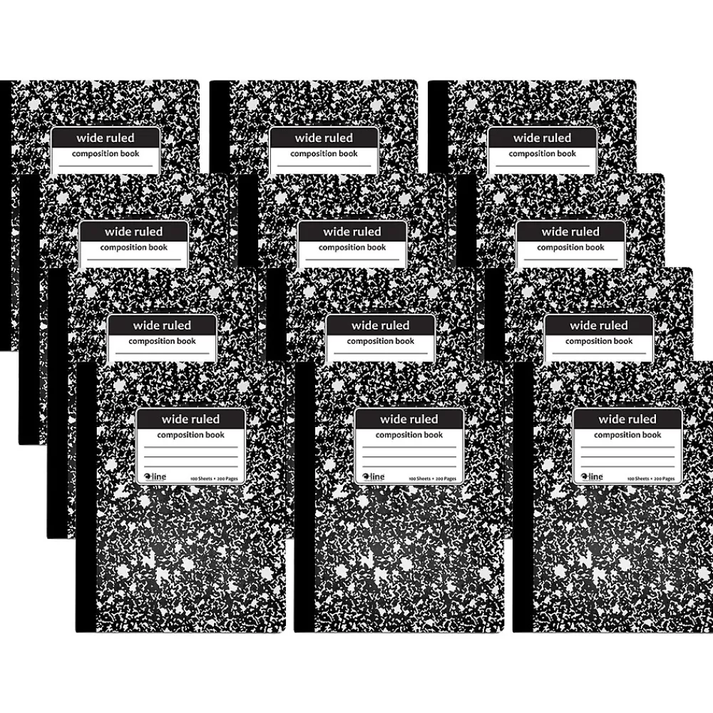 C-Line Composition Notebooks<Composition Notebooks, 100 Sheets, Wide Ruled, Black Marble, 12/Pack (CLI22024-12)