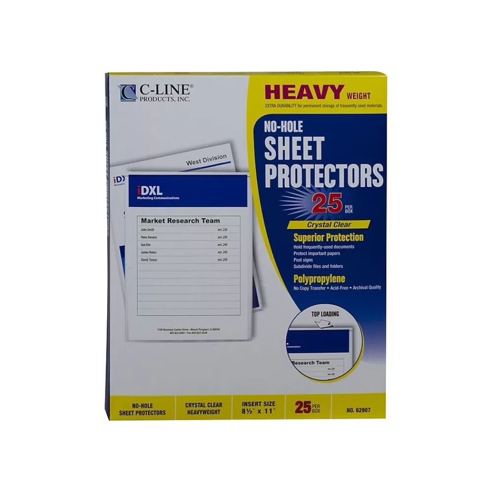 C-Line Sheet Protectors<Heavyweight No-Hole Sheet Protectors, 8-1/2" x 11", Clear, 25/Box (62907)