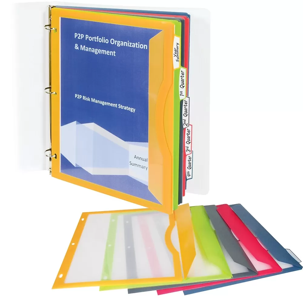 C-Line Dividers<Heavyweight Poly Binder Pocket with Write-On Tabs, Assorted Colors, 5/Pack, 6 Packs (CLI06650-6)