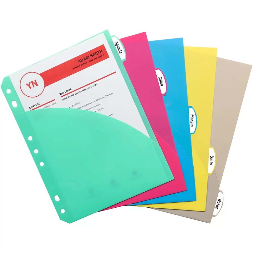 C-Line Dividers<Mini Size 5-Tab Poly Index Dividers, 5 Tabs, Assorted Colors, 5/Pack, 12 Packs (CLI03750-12)