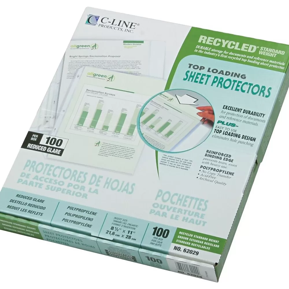 C-Line Sheet Protectors<Recycled Lightweight Sheet Protectors, 11" x 8-1/2", Clear, 100/Box (62029)