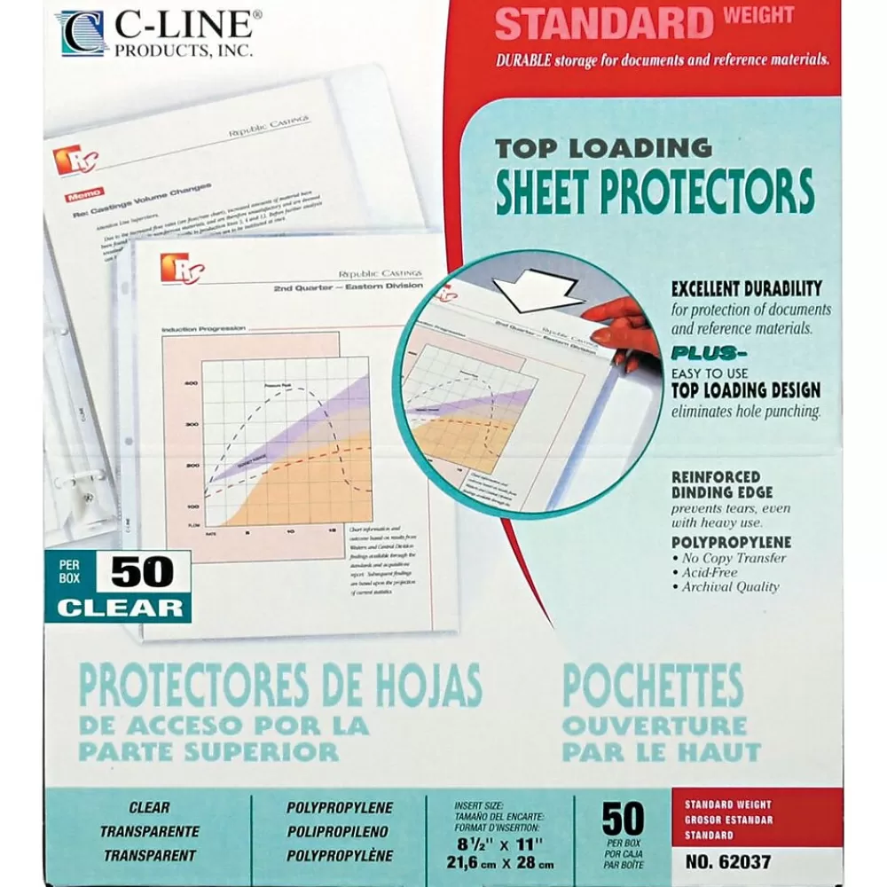 C-Line Sheet Protectors<Standard Weight Sheet Protectors, 11" x 8-1/2", Clear, 50/Box (62037)