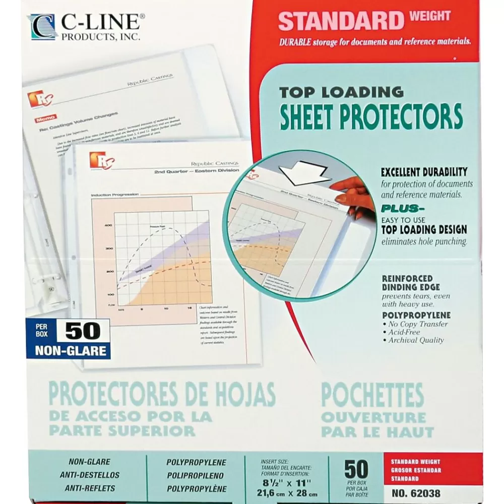 C-Line Sheet Protectors<Standard Weight Sheet Protectors, 8-1/2" x 11", Clear, 50/Box (62038)