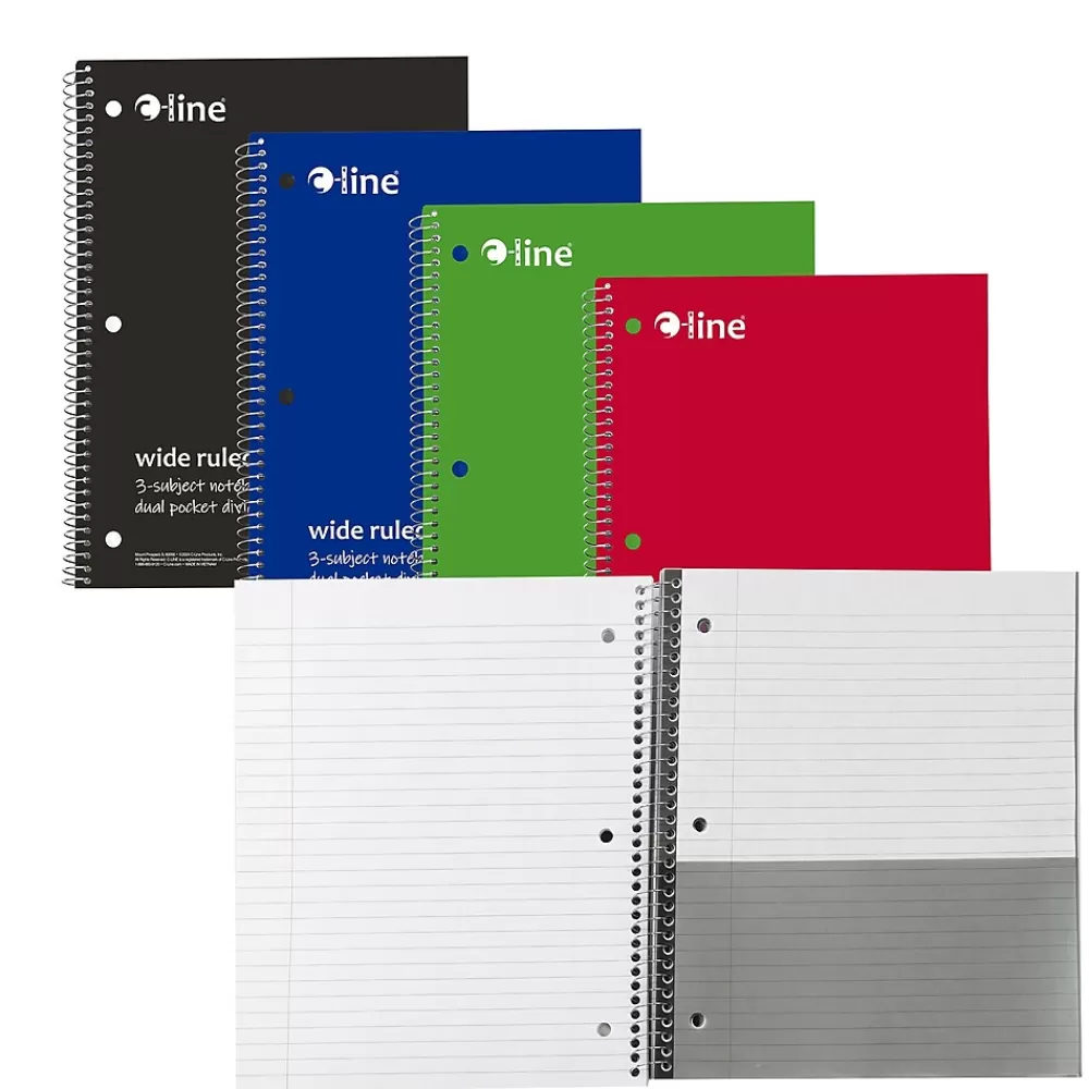 C-Line Subject Notebooks<3-Subject Notebooks, Wide Ruled, 120 Sheets, Assorted Colors, 3/Bundle (CLI22046-3)
