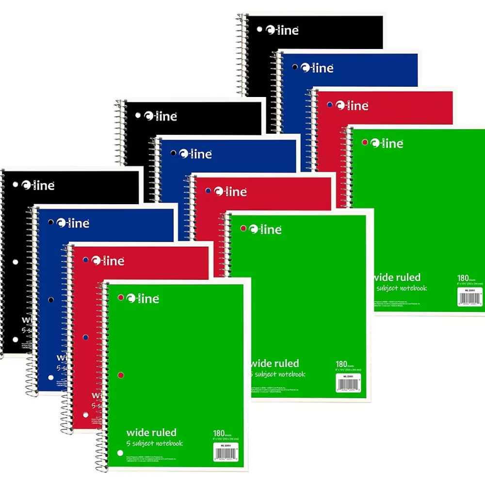C-Line Subject Notebooks<5-Subject Subject Notebooks, Wide Ruled, 180 Sheets, Assorted Colors, 3/Bundle (CLI22051-3)